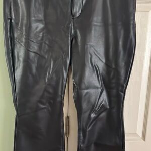 NYDJ Black Faux Leather Pants to the ankle flare bottom Felt lined.